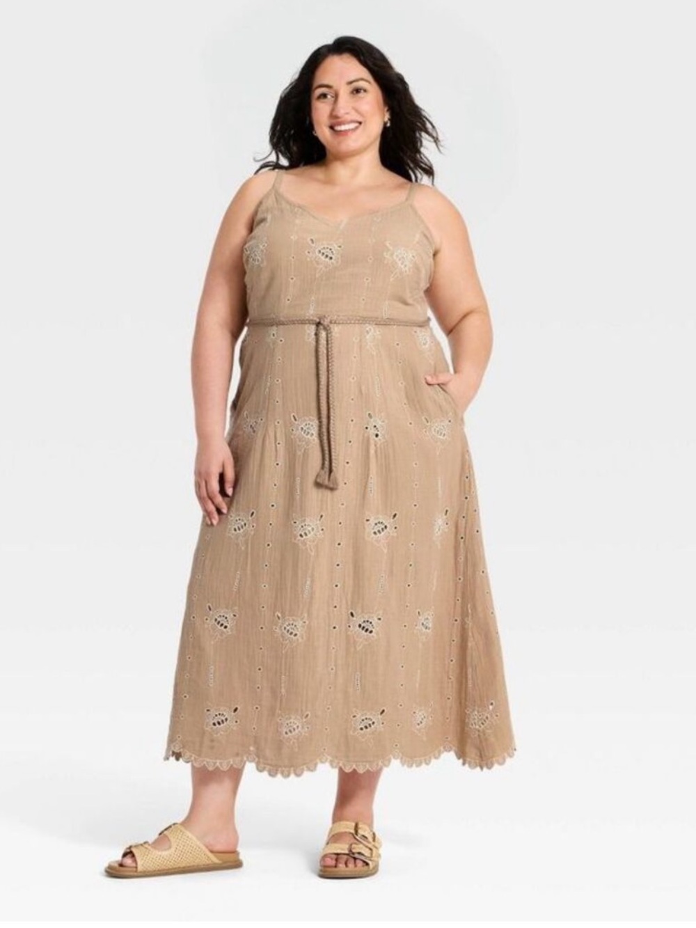Universal Thread Cotton Eyelet Midi Dress Size Large NWT